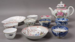 A collection of Newhall and other porcelain, including teapot, tea bowls and saucers etc