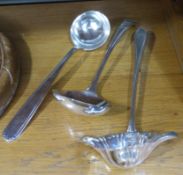 Three electroplate soup ladles
