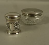 A silver engine turned lidded cut glass powder bowl, Birmingham 1949 together with a silver
