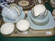 A Shelley china tea service of pale blue and gilt style design pattern