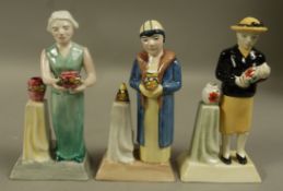 Three Manor pottery figures of Clarice Cliff, Susie Cooper and Charlotte Rhead