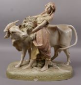 Royal Dux Bohemia milk maid and cow group (at fault)