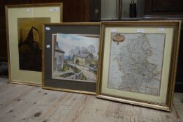 Continental hillside town, oil on paper, signed with a monogram to lower left, together with After