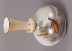 A Royal Worcester vase painted with a pheasant by Jas Stinton, approximately 12cm high