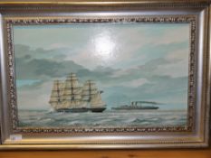 Ron Casey, 'Triumph of the Witch', Cutty Sark races steamship Britannia into Sydney harbour 1889,