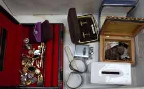 Two silver D shape napkin rings, a quantity of gentleman's cufflinks, brooch, lighter, pen knife and
