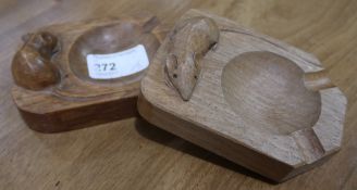 A Thompson of Kilburn ashtray carved in relief with a mouse together with a second oak ashtray of
