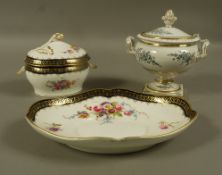 A Royal Worcester sauce boat, cover and stand, together with a Flight, Barr & Barr, two handled