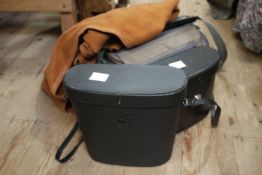 Pratica camera with flash attachment, film, instruction booklet in carrying case together with two