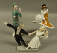 Two Manor Ltd Vogue ladies, together with a Manor Ltd pottery figure of Fred Astaire and Ginger