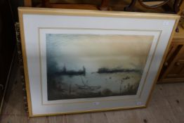 Evening Harbour II, screenprint in colour no. 123/200, indistinctly signed in pencil to the margin