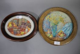 Shirley Stopford-Taylor, still life of copper kettle and fruit, oval, initialled and dated '92, 13cm