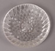 A Lalique pin dish of overlapping leaf design, 10cm diameter, with etched mark to underside