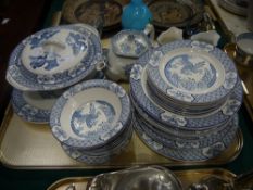 A large quantity of blue and white Yuan ware on three trays, to include tea cups and saucers, coffee