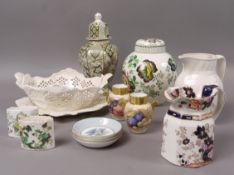 A pair of Aynsley china two handled fruit painted vases, a Mason's ginger jar, octagonal vase and