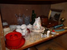 A treen ice bucket, vases, Denby ware storage jars, Portmeirion ramekins, souffle dishes, floral