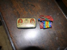 Two WWI medals awarded to M.B 938 L.Bean together with cap badges CMM RNVR R AMC and Canada Overseas