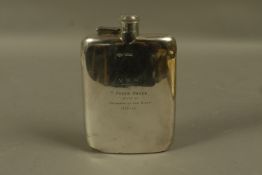 A silver hip flask by James Dixon & Sons engraved with a hunt related inscription, Sheffield 1917,