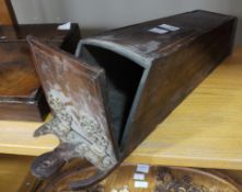 An early 19th century oak hanging candle box