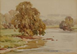 ARR Owen Bowen ROI PRCamA (1873-1967), East Keswick, River Wharfe, Woodhall Bridge, watercolour,