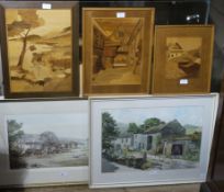 E.C Clark 20th century, Yorkshire barns, watercolour, signed to lower right together with a coloured