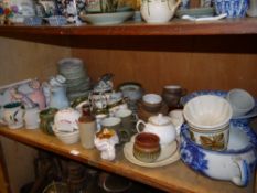 A blue and white chamber pot, blue and white toilet bowl, Indian tree dinner ware, a Regency tea