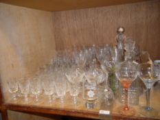 A quantity of glassware including, wines, flutes, tumblers, water glasses, sherrys, decanters etc