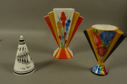 Three Dean Sherwin ceramics, New Bloom number 3 of 50, a fan shaped vase painted with flowers,