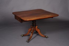 A late regency mahogany pembroke table, inlaid with ebony stringing, having twin rectangular drop