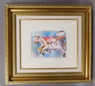 Gaston, child on a rocking horse, pastel, signed