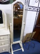 A MODERN CREAM LACQUERED CHEVAL BEVELLED MIRROR, (matching previous lot)