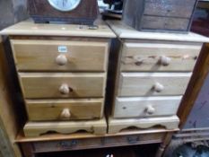 A PAIR OF PINE THREE DRAWER BEDSIDE CHESTS