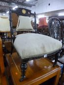 A VICTORIAN EBONISED NURSING CHAIR, and a pair of oak barley twist dining chairs (sd) (3)