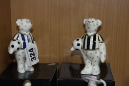 TWO BOXED ROYAL CROWN DERBY PAPERWEIGHTS, Blue Football Mini Bear and Black Football Mini Bear (2)