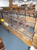 A PAINTED TUBULAR METAL SCHOOL CLOAKROOM DOUBLE SIDED TWENTY SEVEN HOOK COAT RACK, each hook