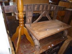A HARDWOOD BENCH, with metal banding, approximate size width 145cm x depth 43cm x height 64cm (sd)
