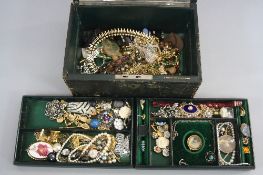 JEWELLERY BOX, with mixed lot of costume jewellery, etc