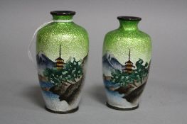 A PAIR OF SMALL CLOISONNE VASES, height approximately 9cm (2)
