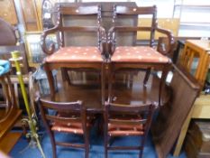 A MODERN MAHOGANY DINING TABLE, with extra leaf, approximate size extended length 215cm x width
