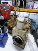 A RAILWAY LAMP, bearing letters 'BR' and another railway lamp (2)