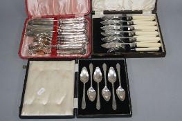 THREE BOXES OF FLATWARE, to include H M silver set of grapefruit spoons