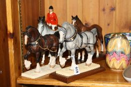 FOUR CERAMIC HORSE FIGURES, and two others resin by Cloudside Studios (6)
