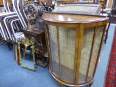 AN OAK NEST OF THREE TABLES, a walnut display cabinet, gilt framed wall mirror, etc (15)