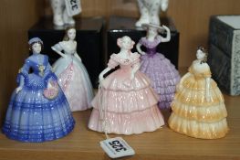 FIVE COALPORT MINUETTES FIGURES, 'Michelle', 'Ashley', 'Autumntime', 'Grace' and 'Joanne' (5)
