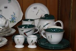 A DENBY 'GREENWHEAT' PATTERN PART BREAKFAST SET, together with an A.J. Wilkinson 'Crocus' pattern