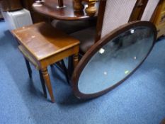 A LARGE OAK WALL MIRROR, an oak framed hall mirror and two stools (sd) (4)