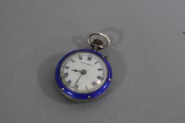 A LADIES SILVER AND ENAMEL FOB WATCH, marked Balmoral
