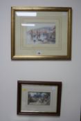 SANDS. W., two watercolours, 'Old Harbour, Newlyn', approximately 17.5cm x 24cm and village scene '