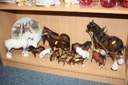 A GROUP OF HORSE FIGURES, to include Beswick Shire Mare, No.818, grey, two Foals grazing No.946, 1st