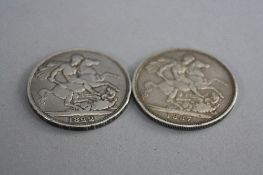 TWO SILVER CROWNS, George III and Queen Victoria (2)